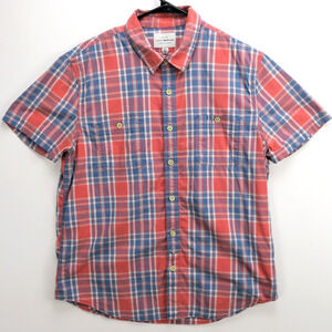 Lucky Brand Plaid Stretch Shirt Men Large Regular Short Sleeve Pink Blue